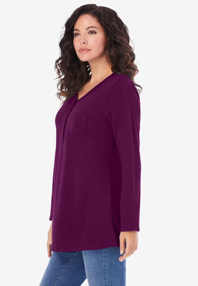 Ultimate Long Sleeve Henley Tee with Sweetheart Neck image number 2