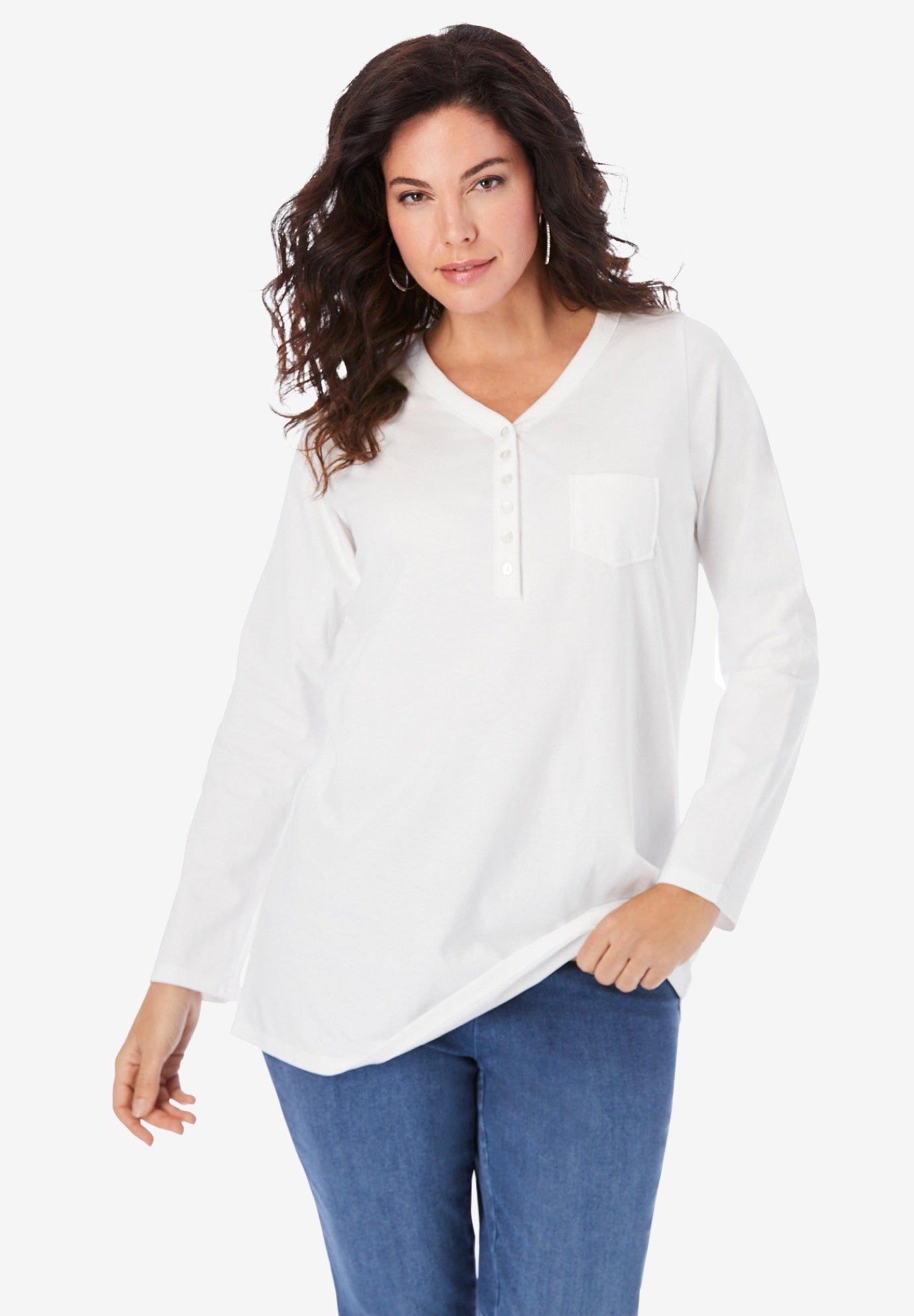 Plus Size Long Sleeve Sweetheart Henley Tee image number 0