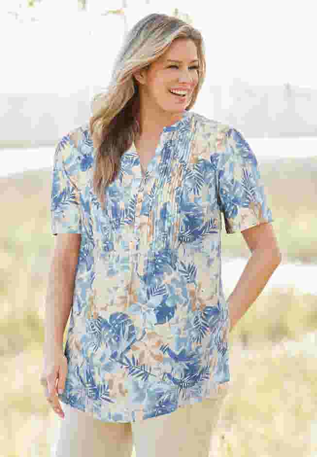 Pintucked Half-Button Tunic image number 0