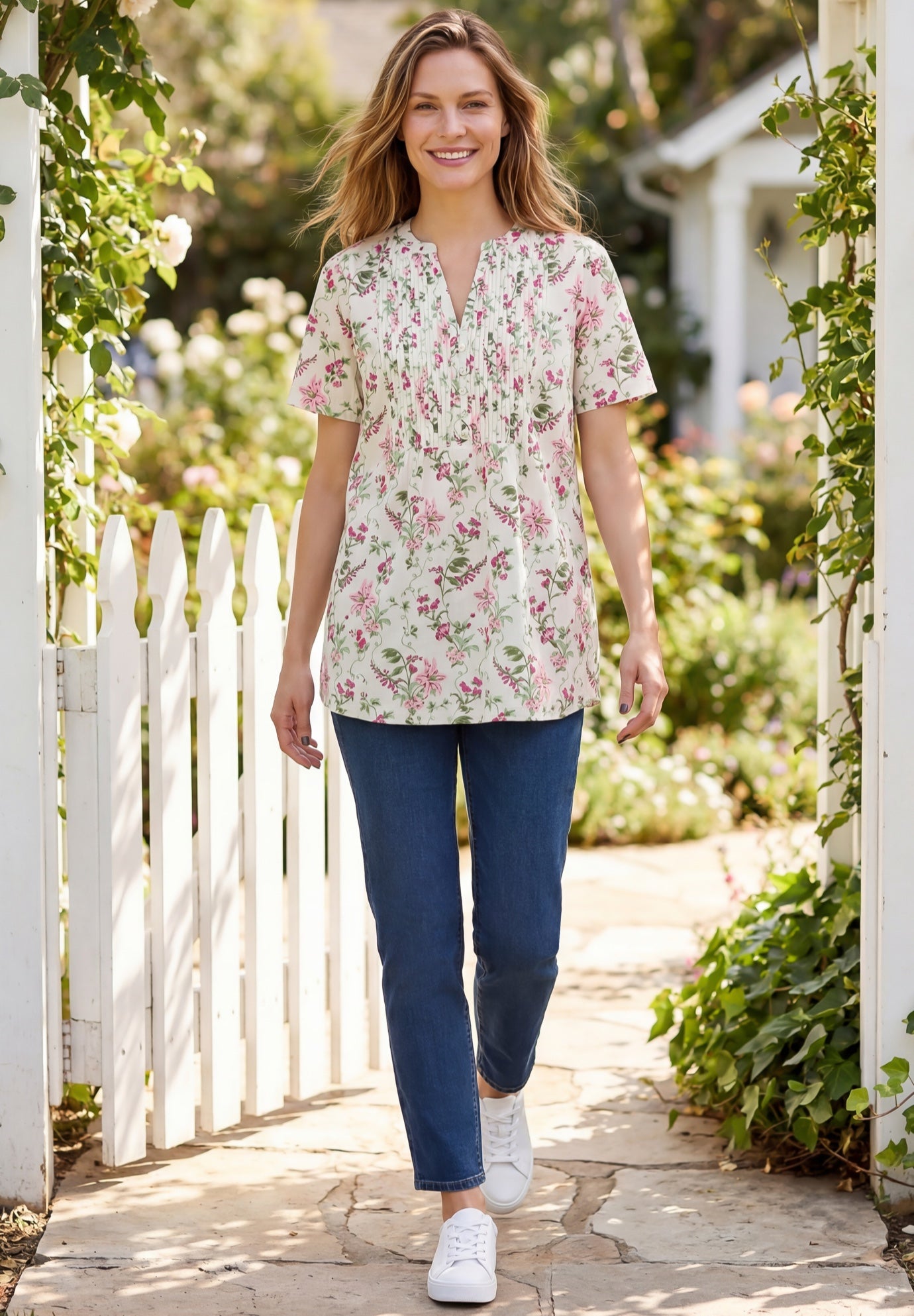Pintucked Half-Button Tunic image number 0