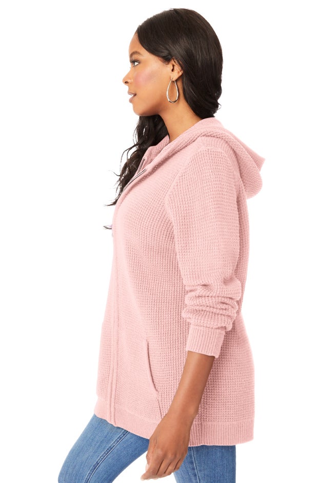 Plus Size Waffle Knit Zip Hoodie image number 6