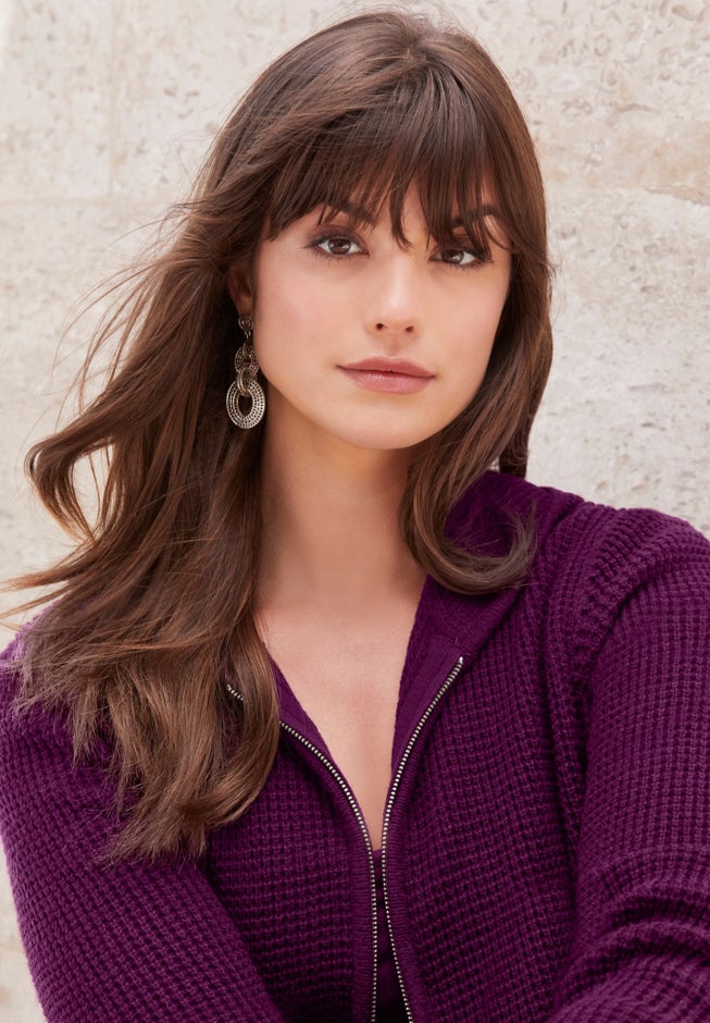 Plus Size Waffle Knit Zip Hoodie image number 8