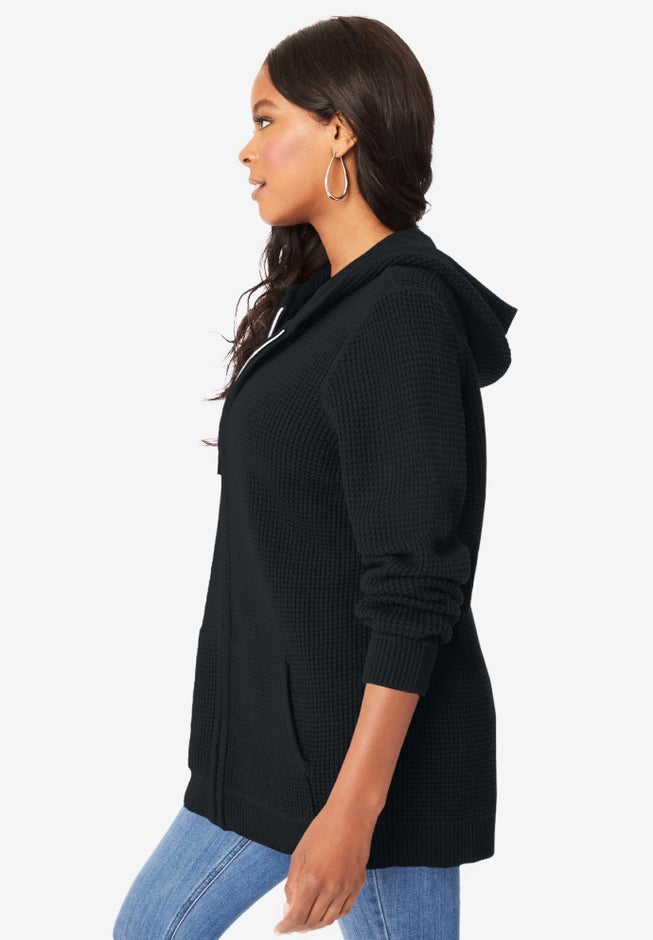 Plus Size Waffle Knit Zip Hoodie image number 5