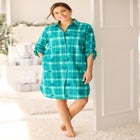 Plaid Flannel Button-Front Sleepshirt image number null