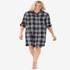 Plaid Flannel Button-Front Sleepshirt image number null