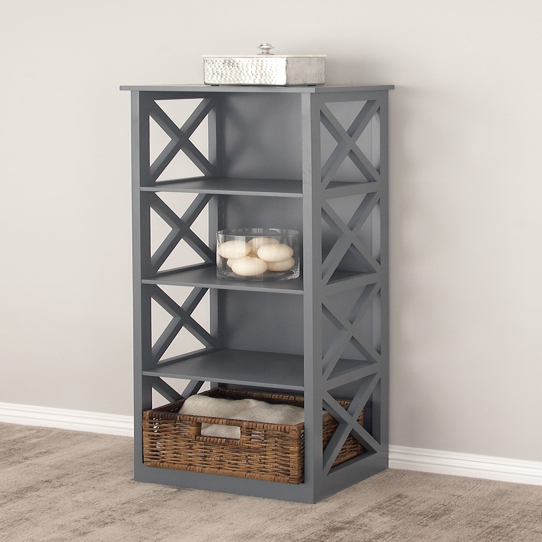 Grey Wood Traditional Shelving Unit, 51 " x 16 " x 12 " OneStopPlus