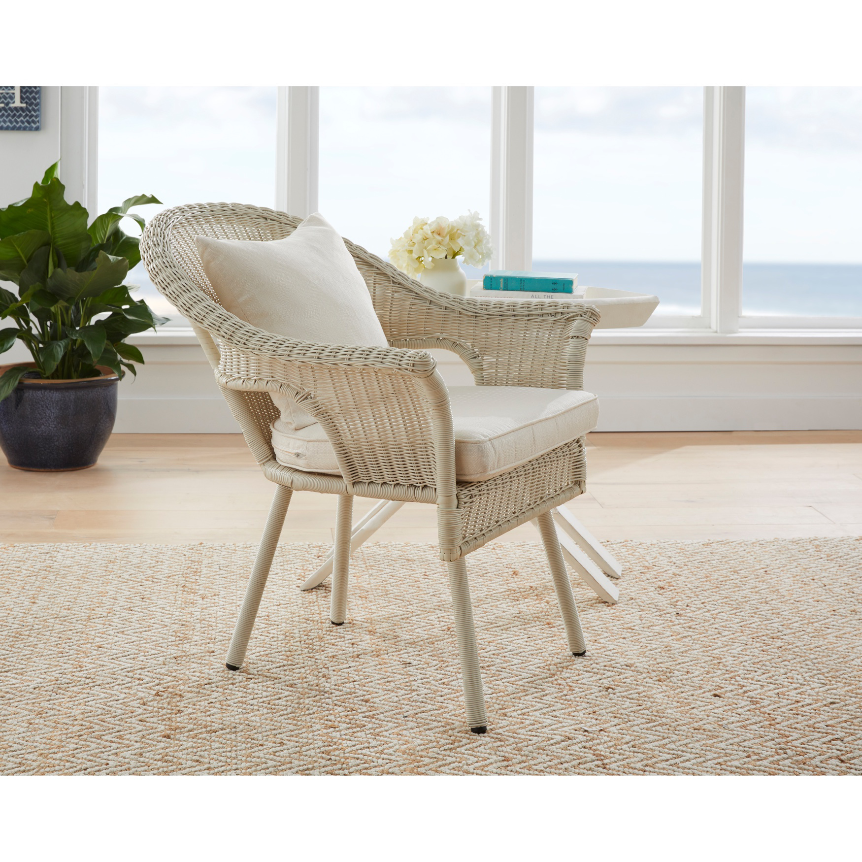 Roma All-Weather Wicker Stacking Chair, WHITE