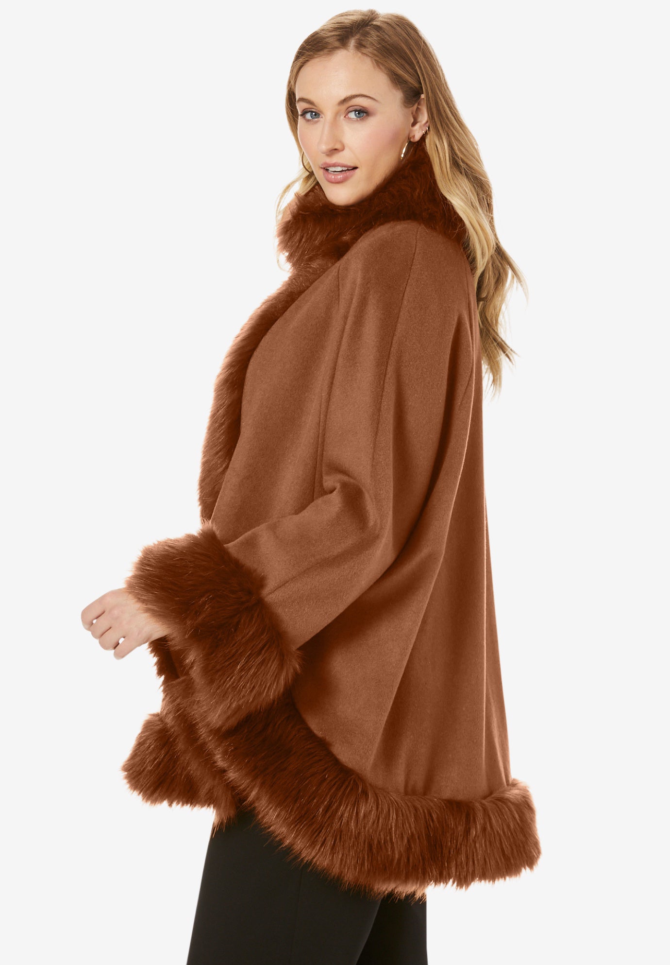Faux Fur Trim Cape OneStopPlus
