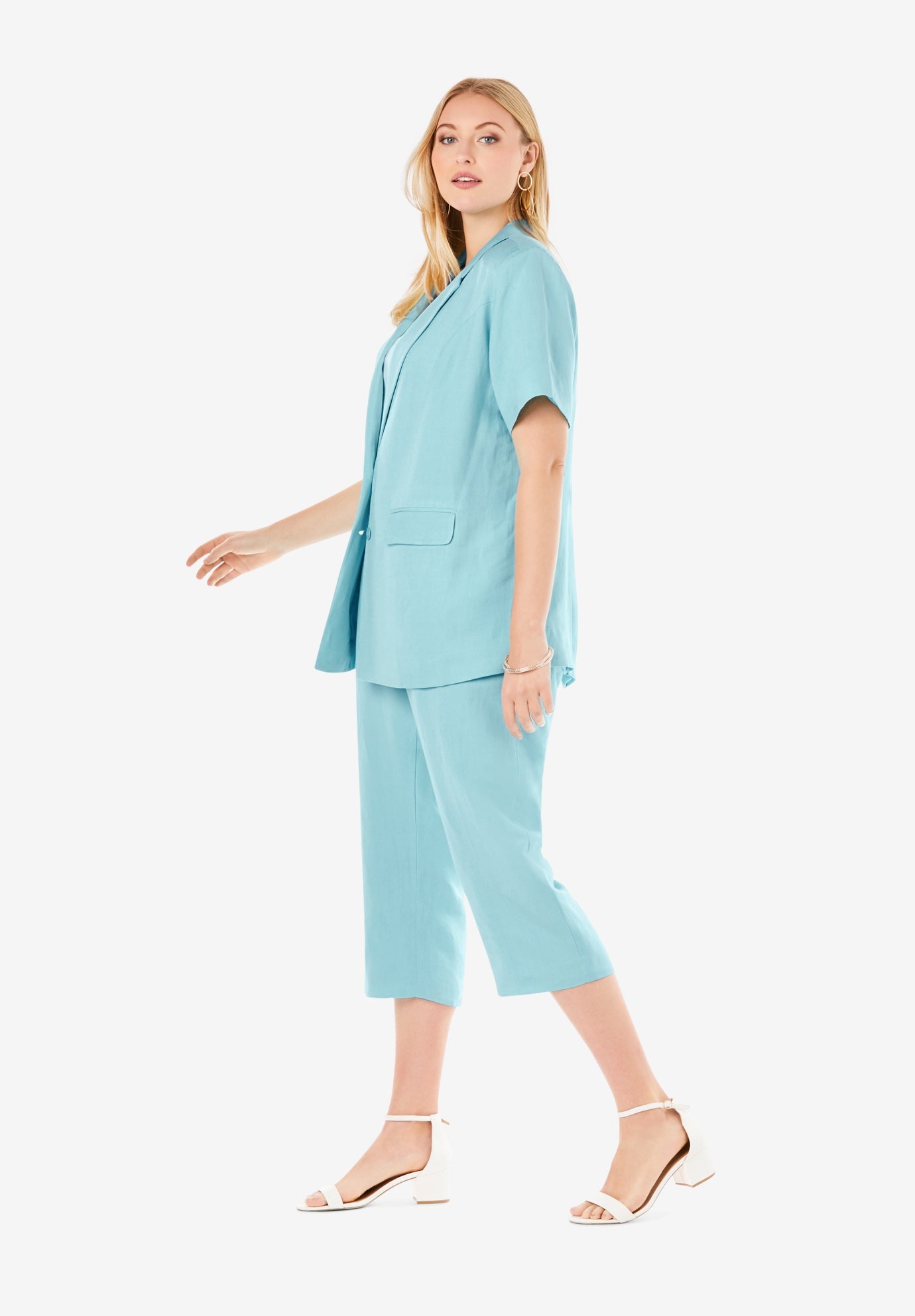 Short Sleeve Linen Capri Set OneStopPlus