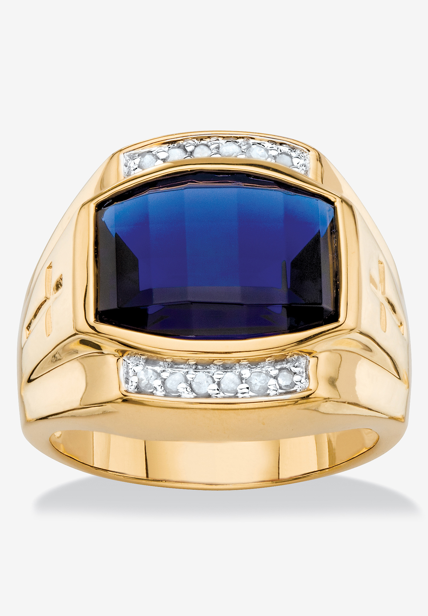 Men&apos;s 18K Yellow Gold-plated Sapphire and Diamond Accent Ring, SAPPHIRE DIAMOND