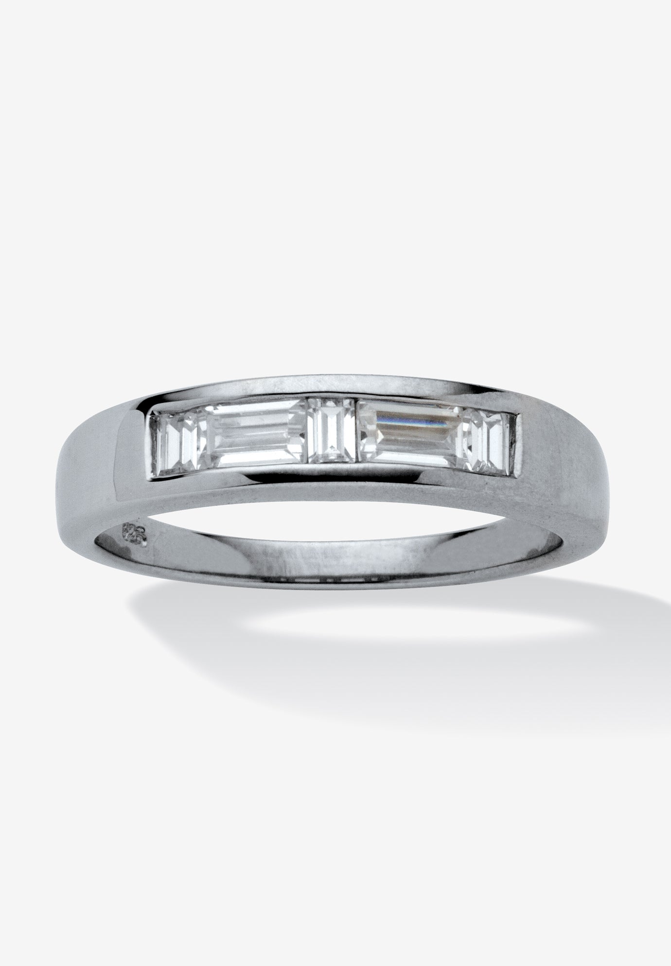 Platinum over Silver Baguette Wedding Band Ring Cubic Zirconia