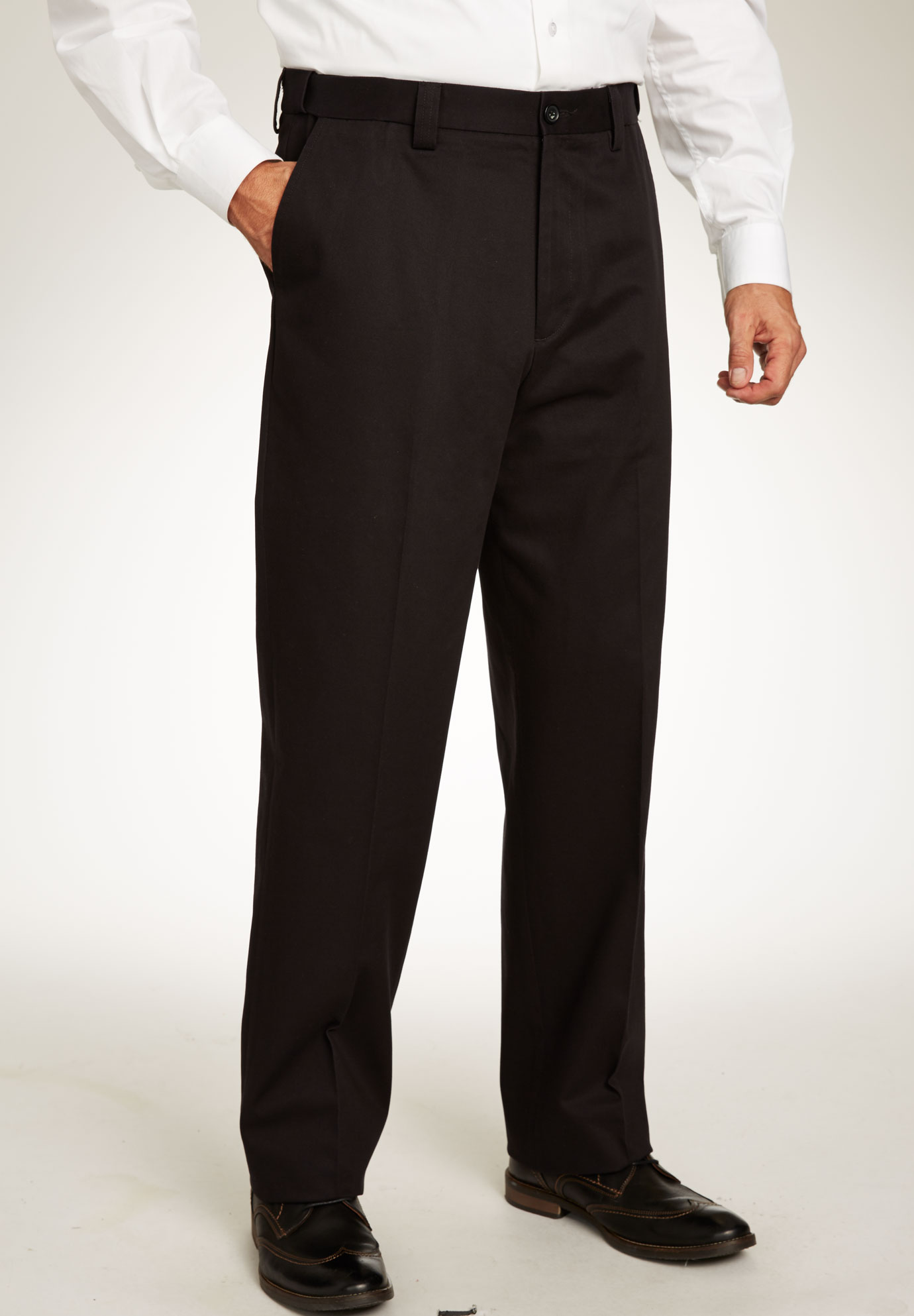 Classic Fit Wrinkle-Free Expandable Waist Plain Front Pants, 