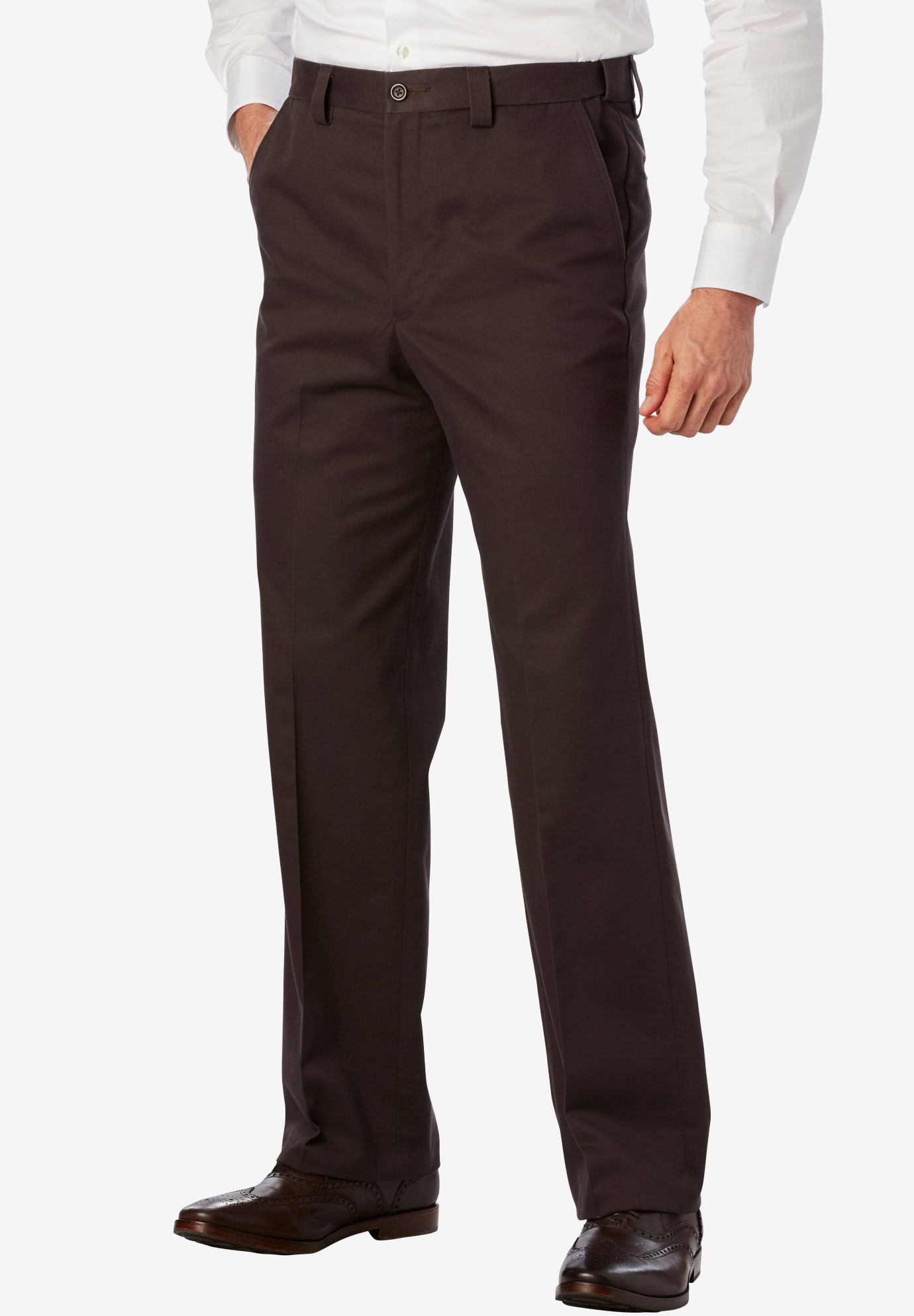 Relaxed Fit Wrinkle-Free Expandable Waist Plain Front Pants, 
