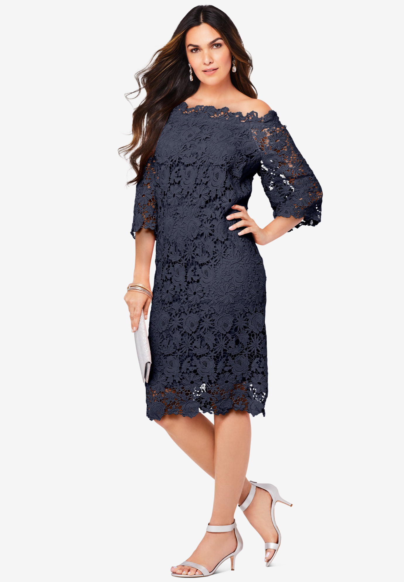 Off-The-Shoulder Lace Dress with Bell Sleeves | OneStopPlus