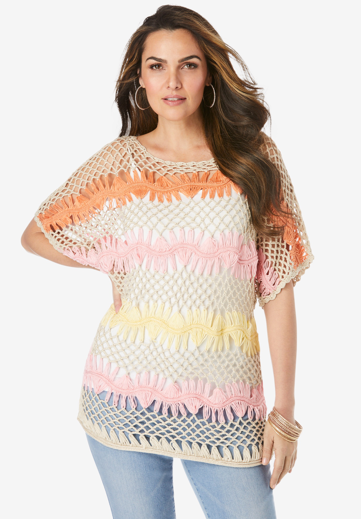 Multi Crop Crochet Pullover, 