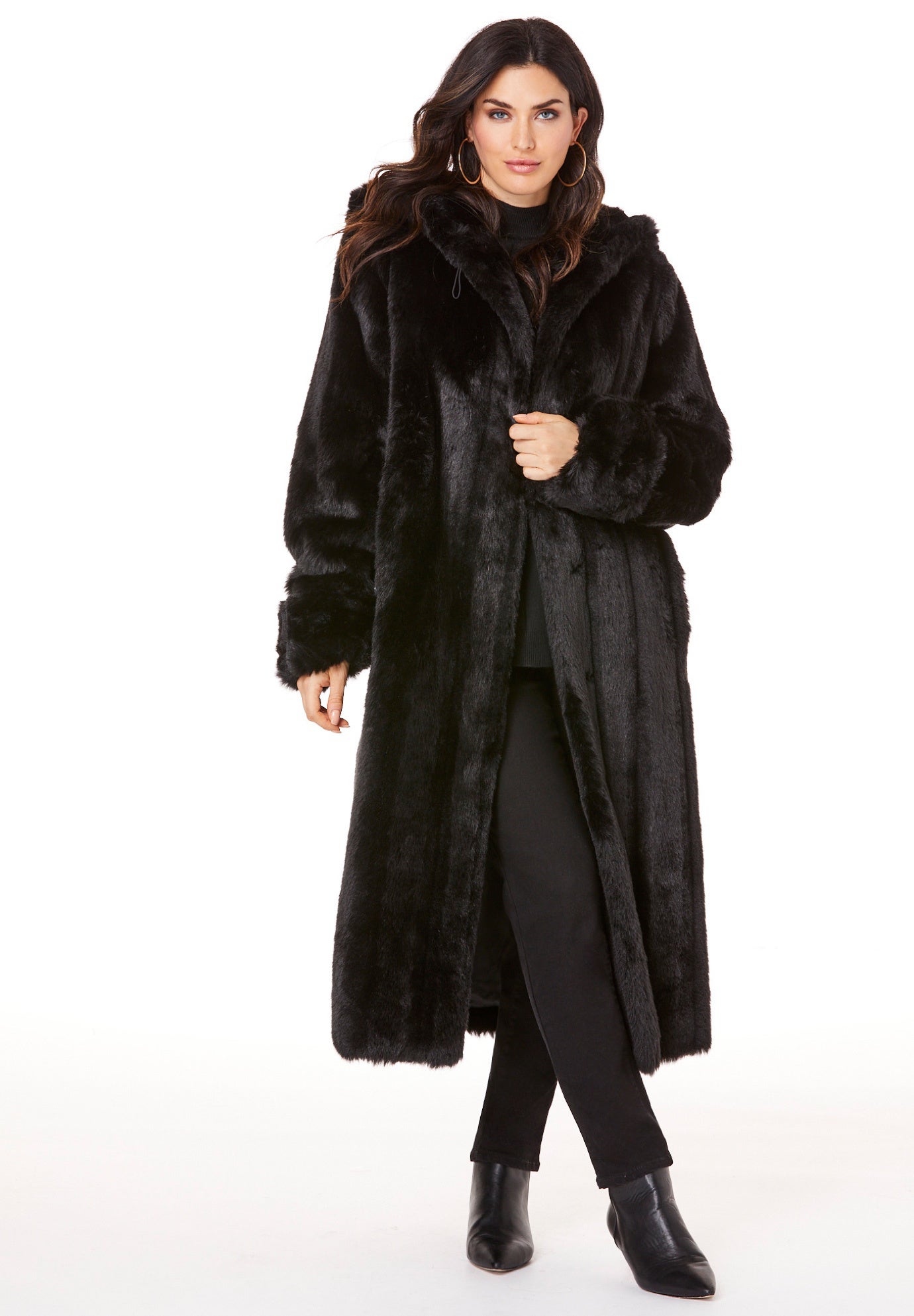 Full Length FauxFur Coat with Hood OneStopPlus