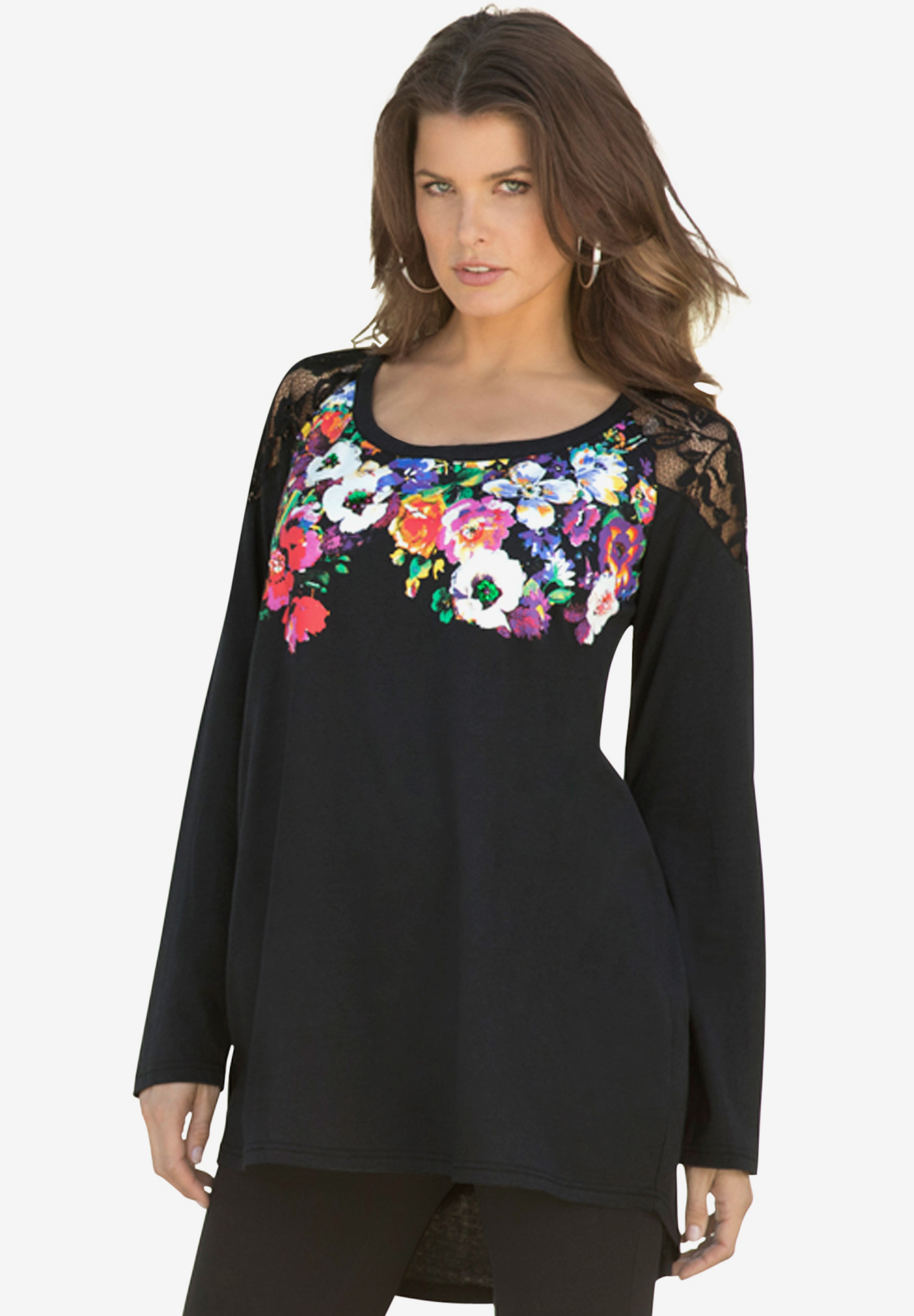 Floral-Print Lace Tunic, 