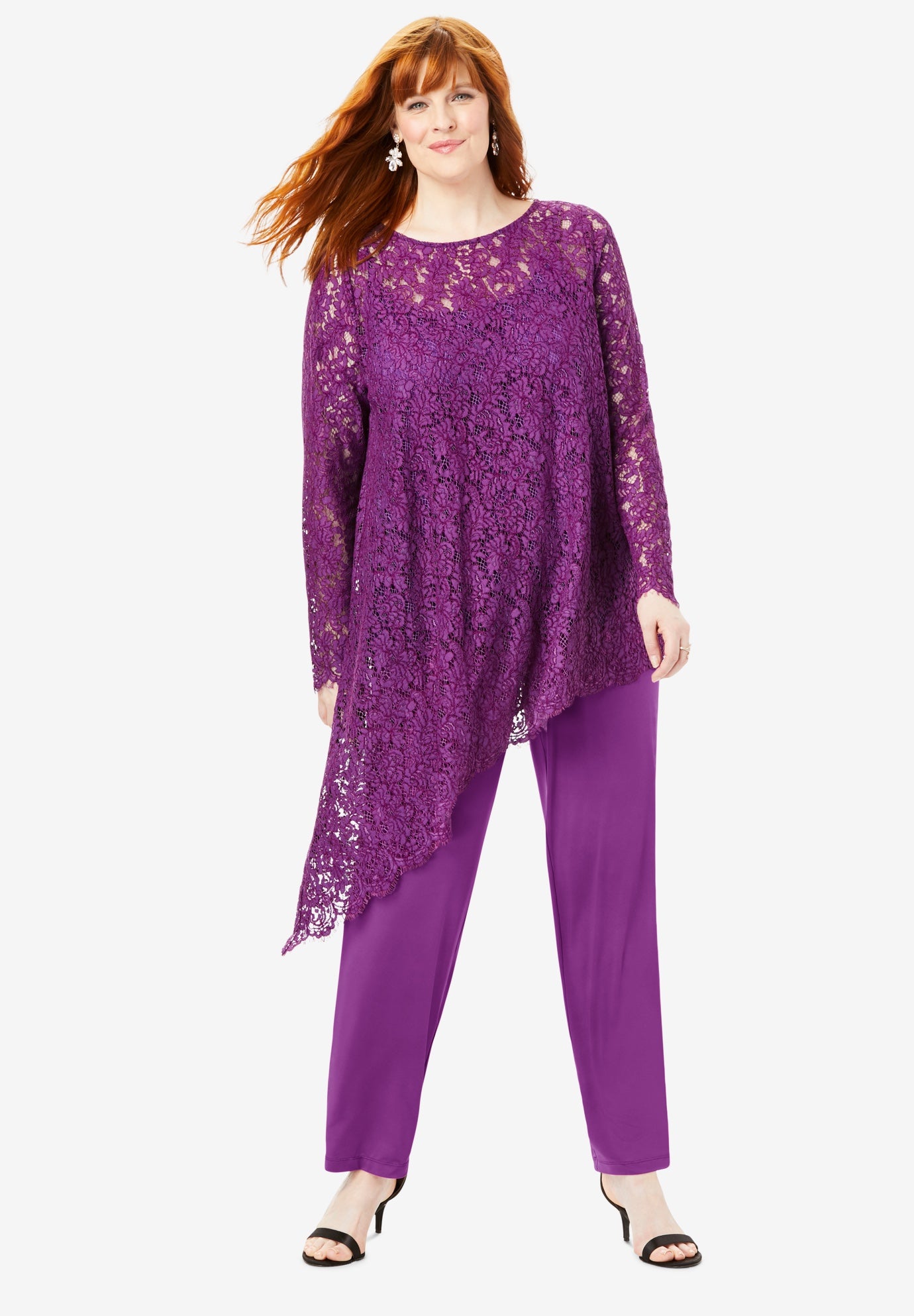 Lace Asymmetric Tunic & Pant Set One Stop Plus