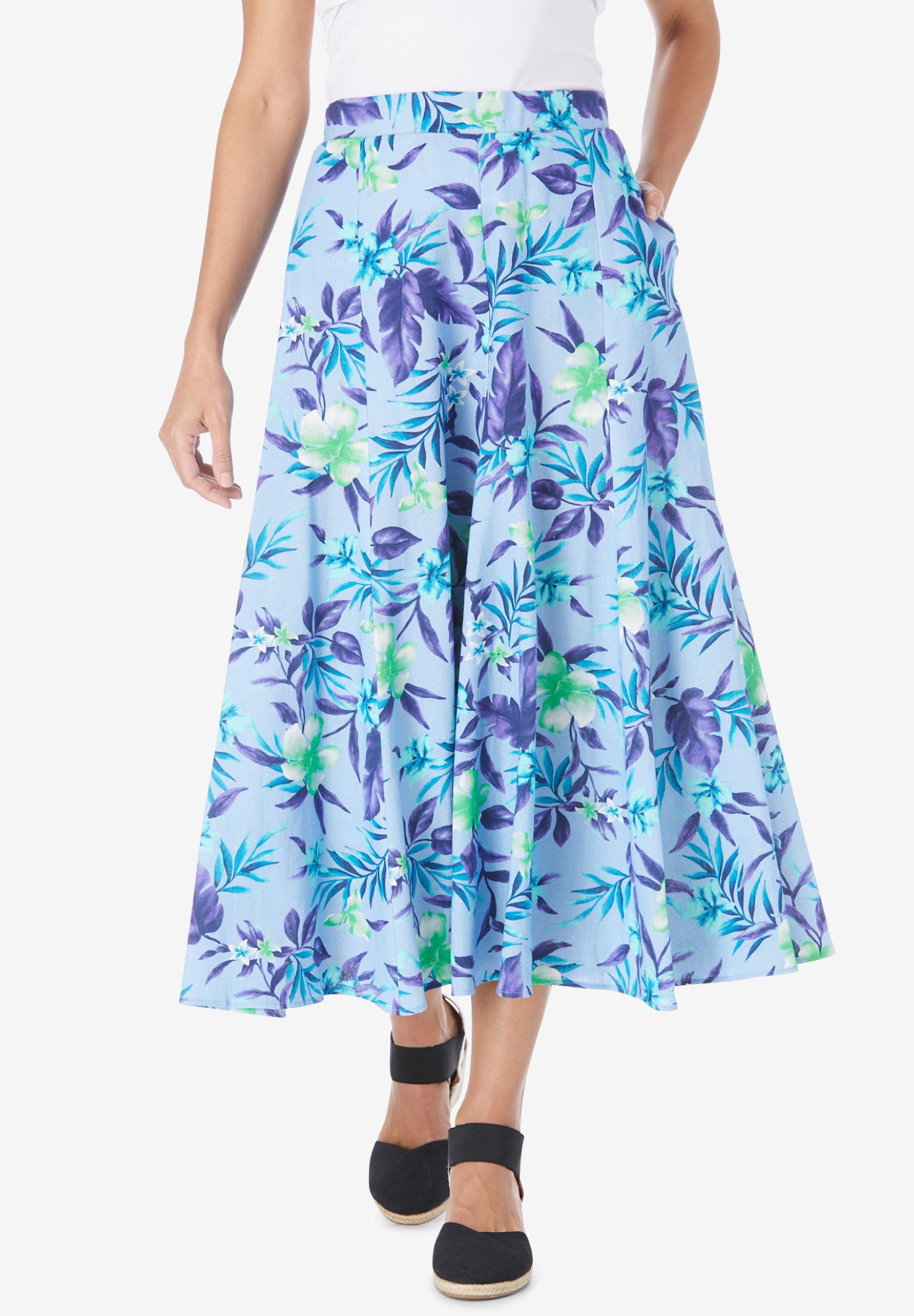 Print Linen-Blend Skirt | OneStopPlus