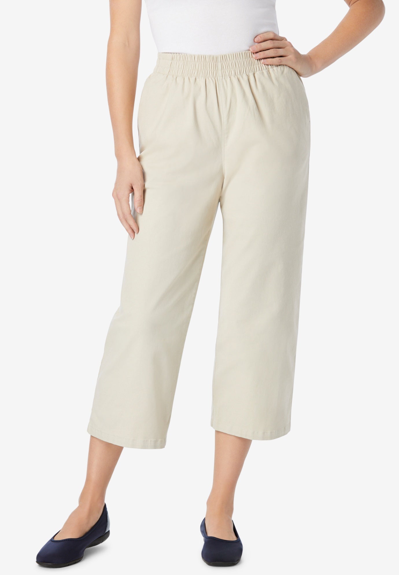 Elastic-Waist Chino Capri | OneStopPlus