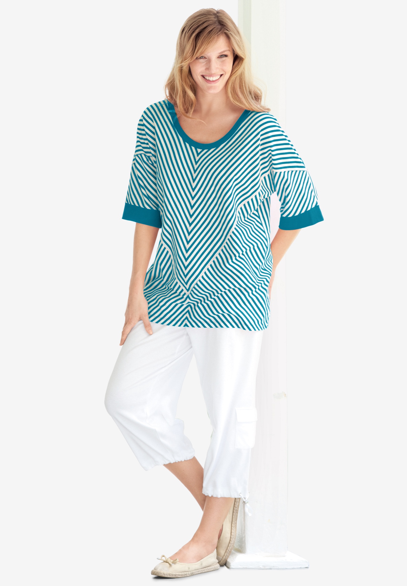 mitred striped scoopneck tee, 