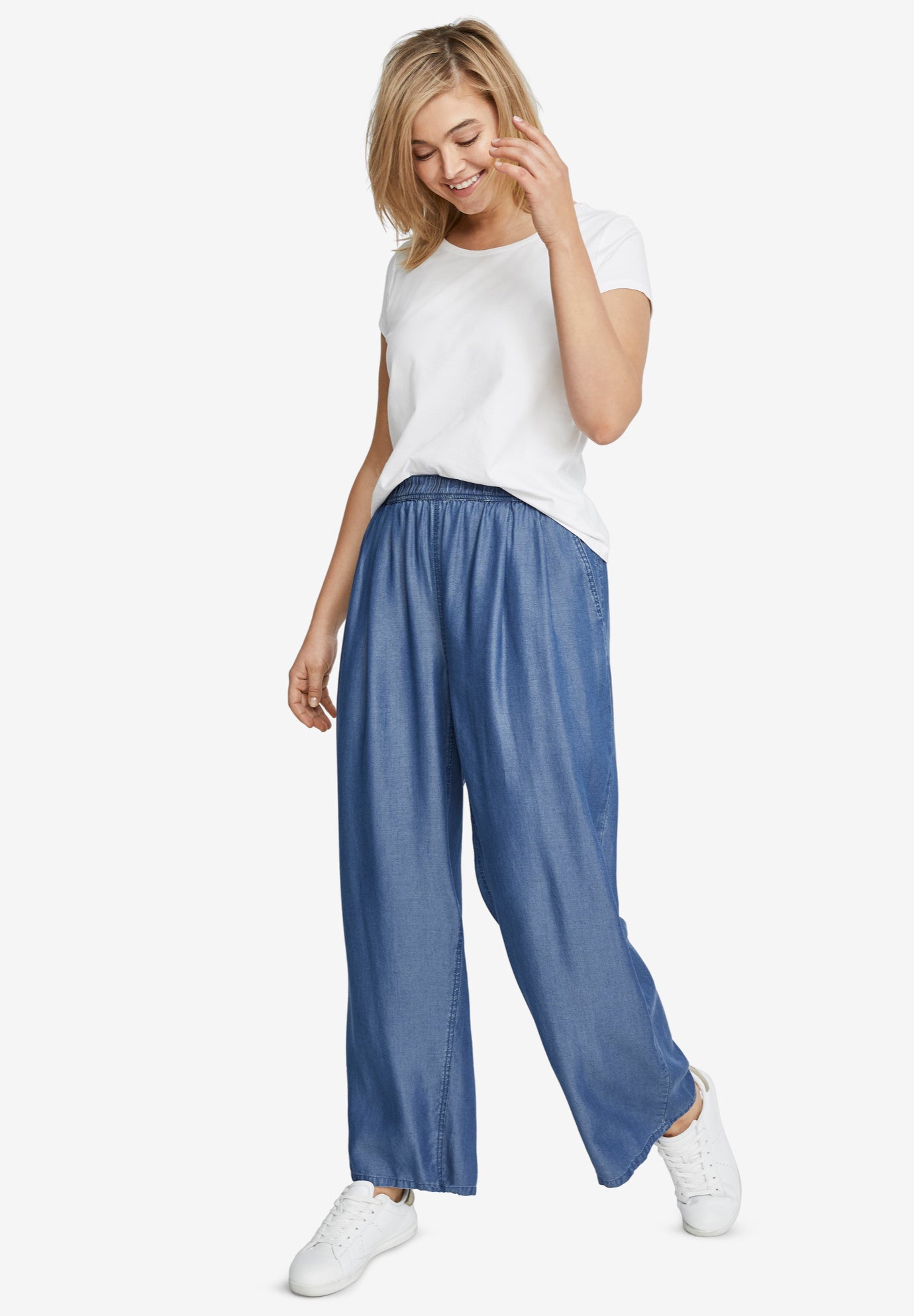 denim wide leg pants