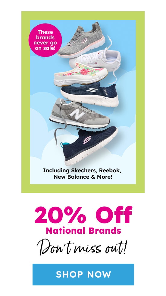  20% off on national brands 
