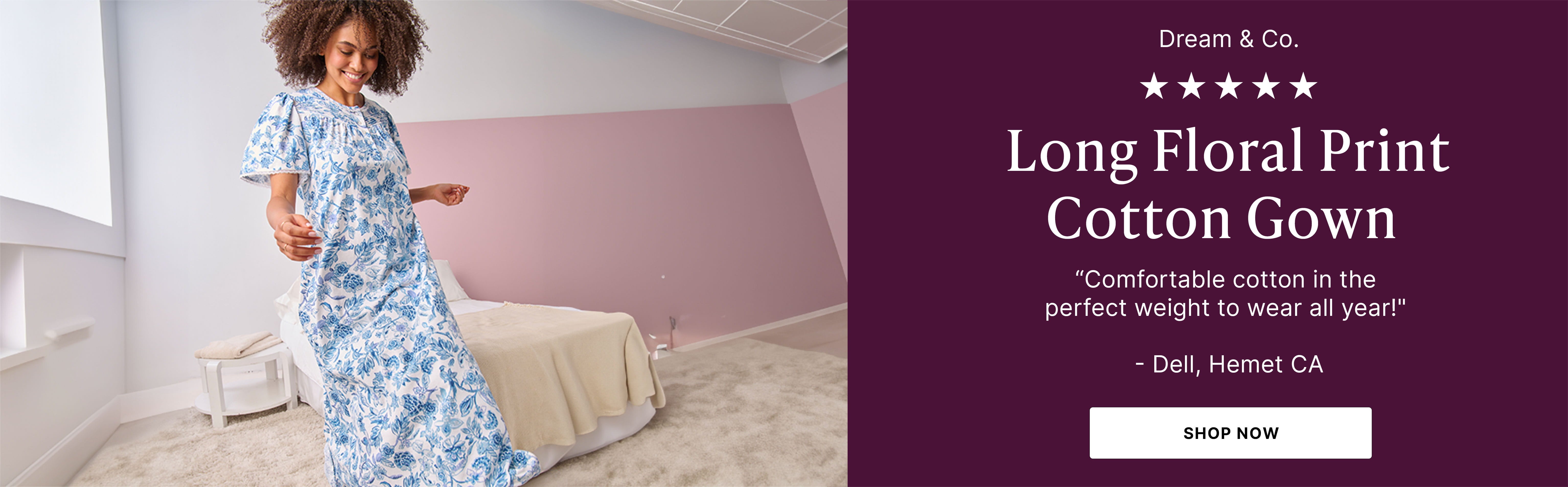 Long Floral Print Cotton Gown